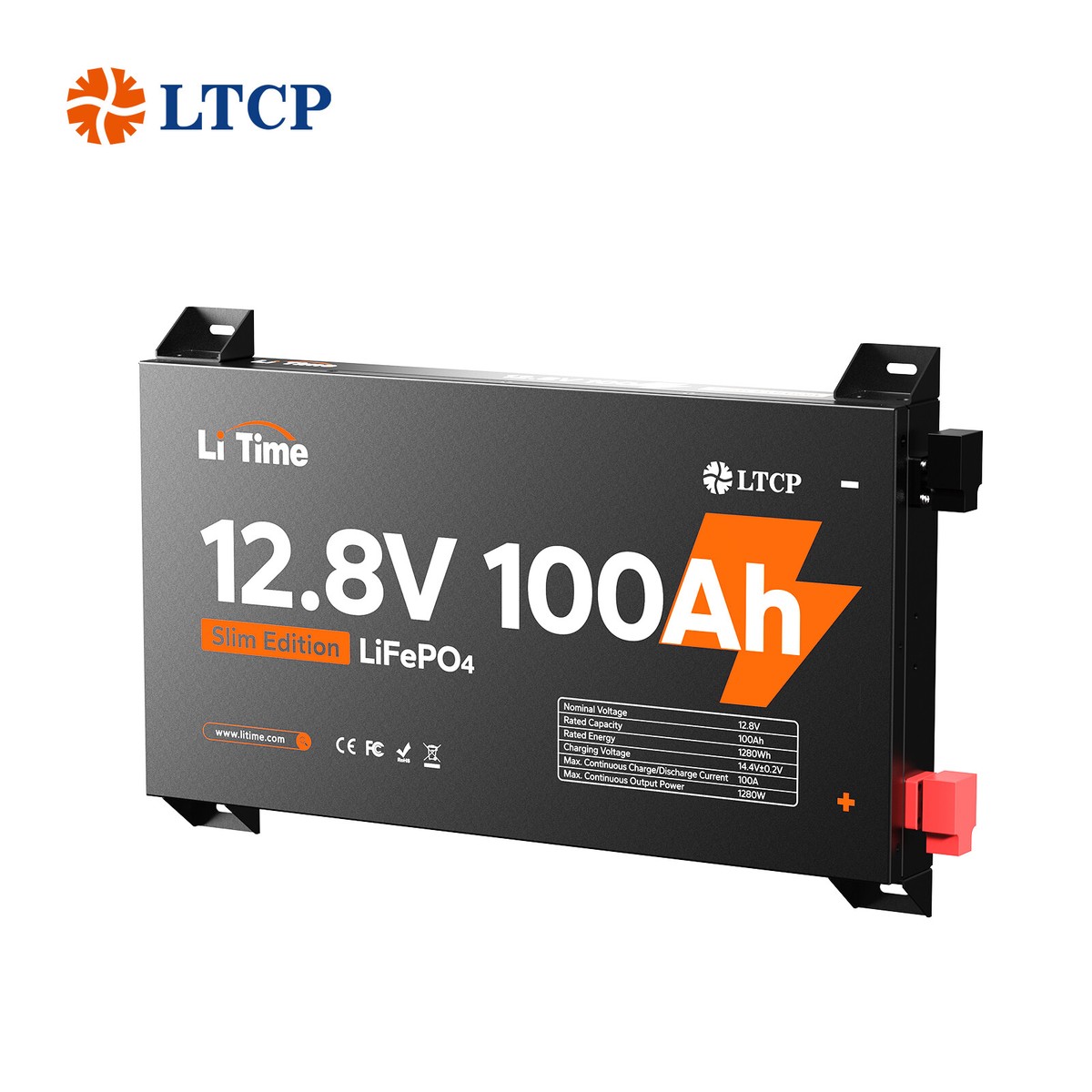 LiTime 12V 100Ah Slim LiFePO4 Lithium Metal Case Battery BMS For