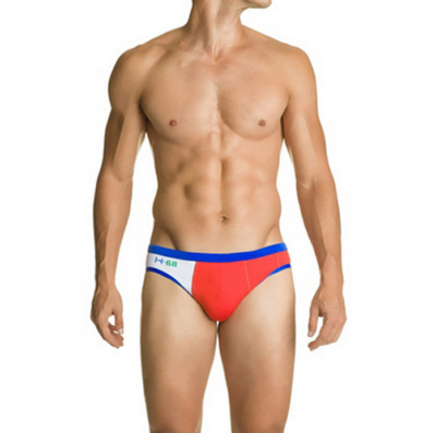 Slip De Bain HOM Homme Taille L - Rouge/Orange/Motif Bleu - NEUF Avec étiquettes