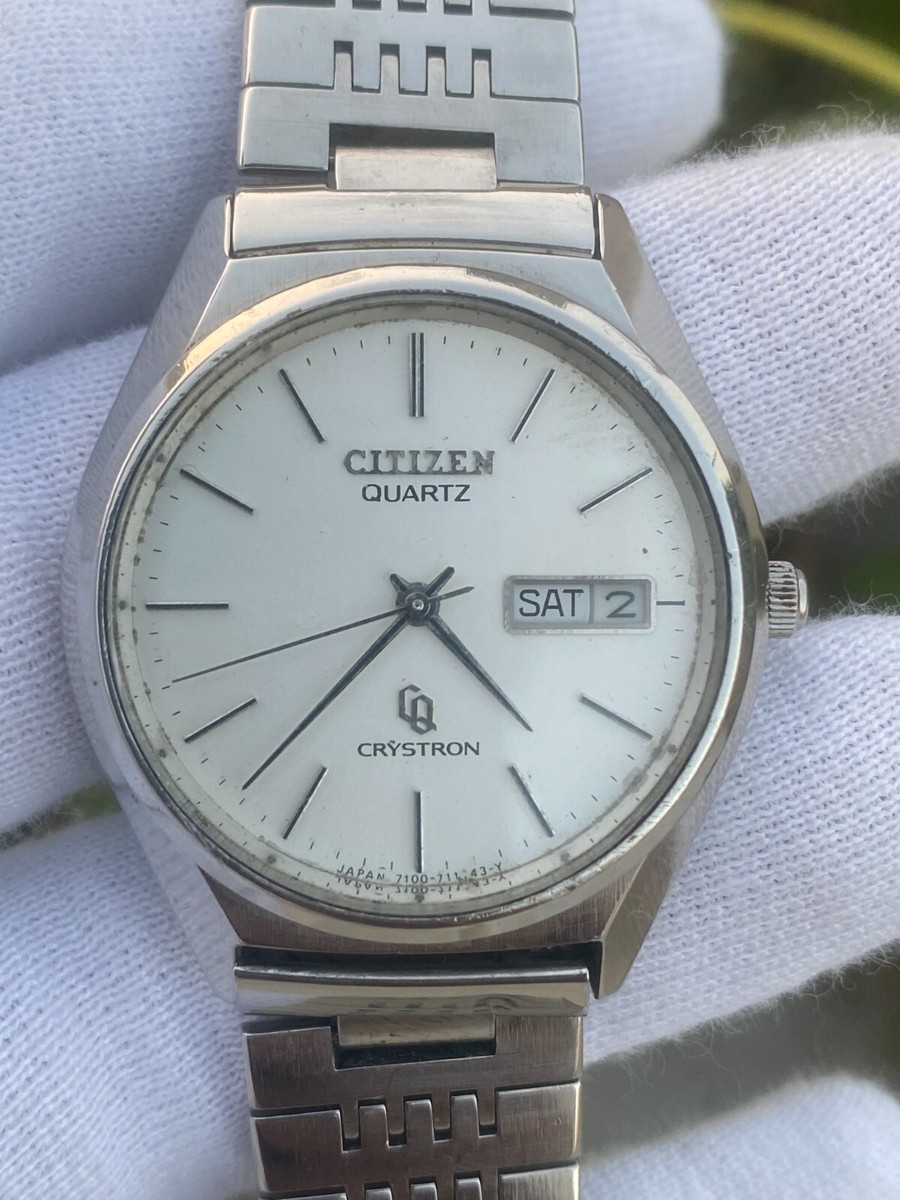 希少 CITIZEN CRYSTRON Vintage Citizen Crystron Day Date Quartz Japan Men's Watch
