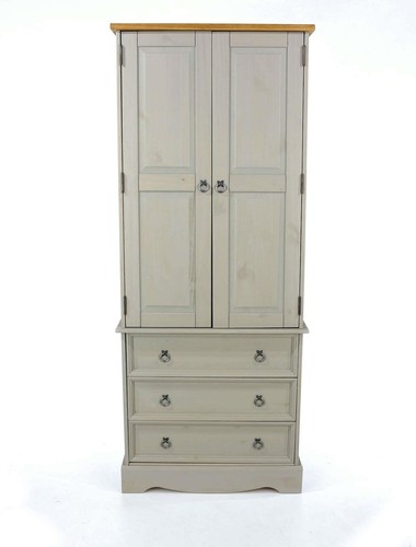 Bedroom Wardrobe Corona Grey 2 Door 3 Drawer Antique Wax Finish Home Furniture - Picture 4 of 6