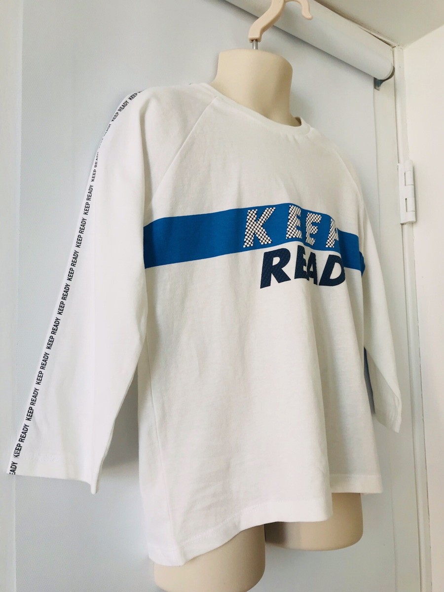 NEW ZARA KIDS White Boys 'KEEP READY' SPORTY T-SHIRT SIDE