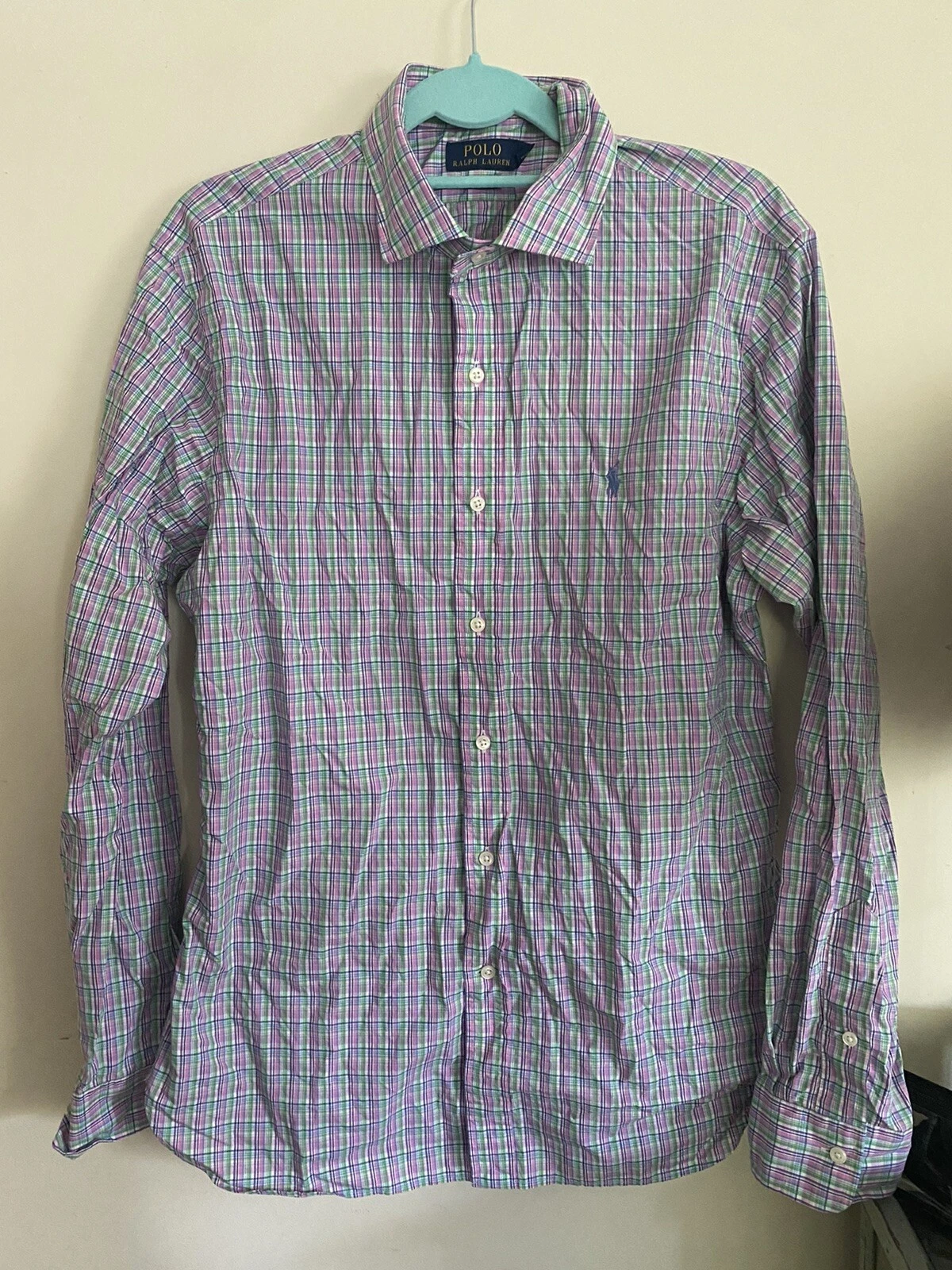 Mens Polo Ralph Lauren Pink Green Cheque Slim Fit Shirt 16.5