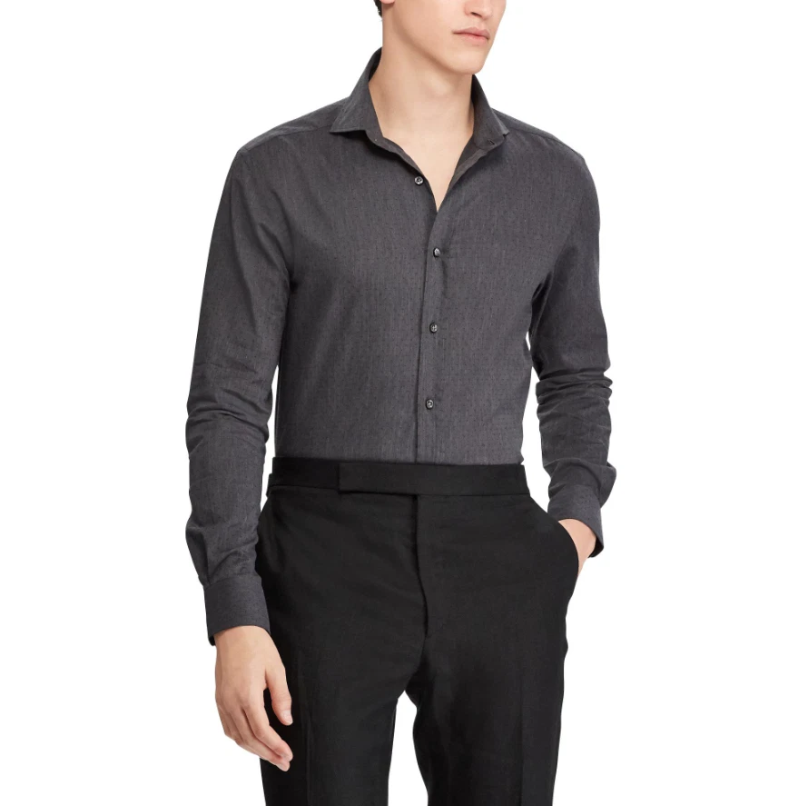 Camisa deportiva de vestir Ralph Lauren etiqueta púrpura gris diamante jacquard con botones Foto 3 de 4