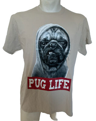 Pug Life Funny Dog T-Shirt Men's L Beige