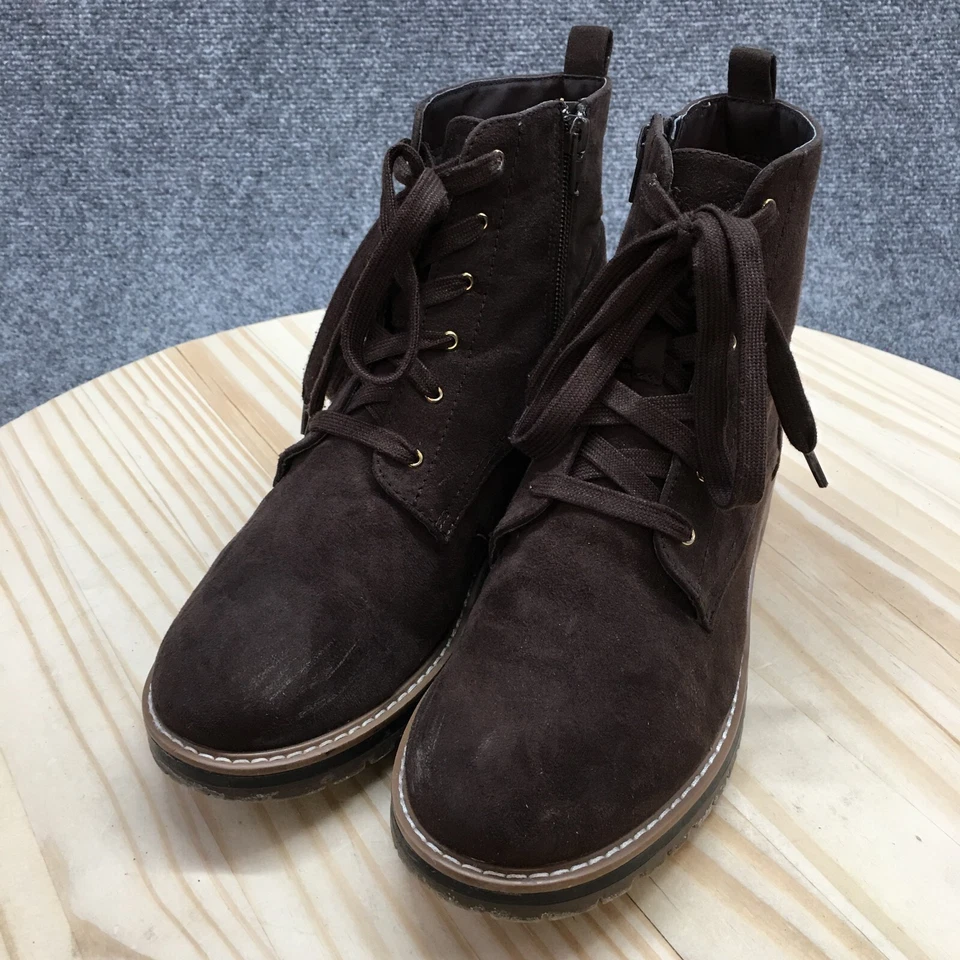 Kensie Boots Womens 9 M Kasha Ankle Booties Brown Suede Lace Up Side Zip Heels - Image 4 of 4