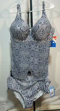 Women 2 pcs Swim Suit Blue White Mesh Sheer Plus Size 22 2X New NWT Sun  Sea