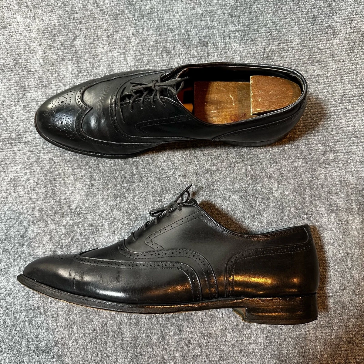 Johnston Murphy Crown Aristocraft Dress Shoes Mens 12 Black Wingtip 24-2941 USA
