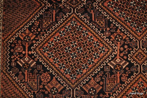 Antique Rug Late 19th Century 8' x 5' Qashqai Tribal Oriental Rug blue, rust - Picture 3 of 12