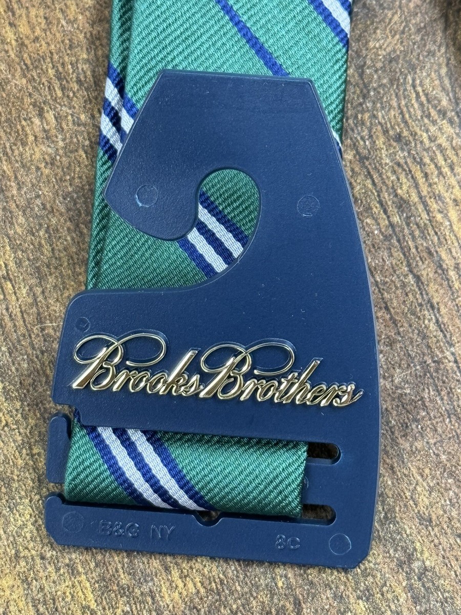 Brooks Brothers Green Tie With Blue & White Stripes 100