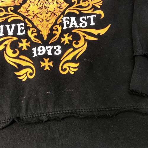 Sudadera con capucha Affliction Live Fast 1973 negra vintage para hombre pequeña envejecida - Imagen 7 de 11