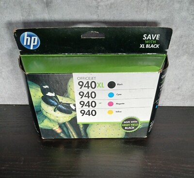 Genuine OEM HP 4-Pack 940XL Black 940 Cyan Magenta Yellow Cartridge