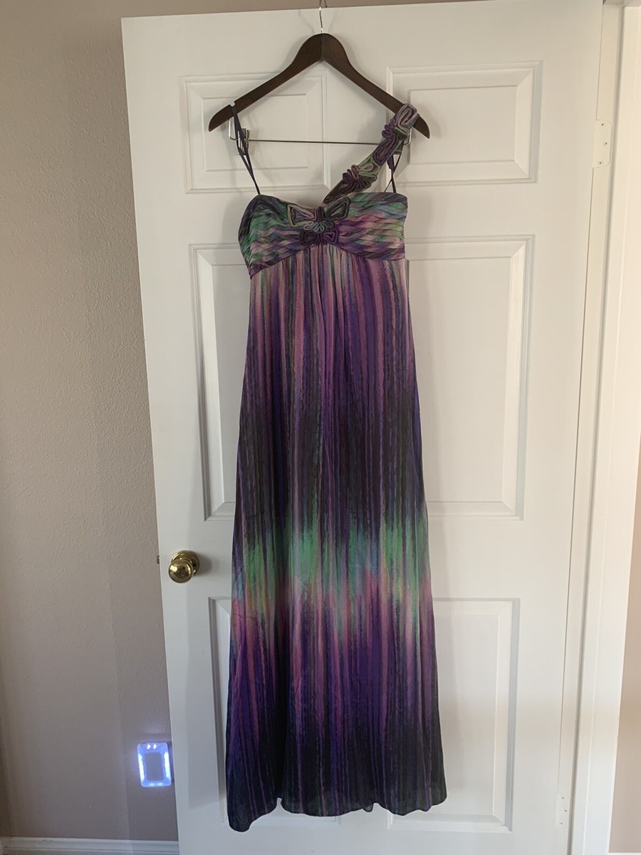 BCBG maxazria purple maxi dress one shoulder gradient color silk