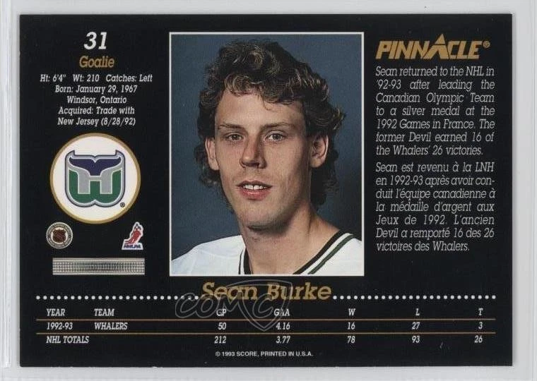 1993-94 Pinnacle French Sean Burke #31 - Image 2 of 2