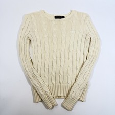 Polo Ralph Lauren Womens Cable Knit Fisherman Pima Cotton Sweater Size XS Cream