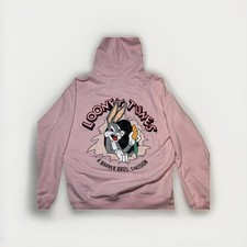 Looney Tunes Pink Pullover Hoodie Sweatshirt Ladies Sz Small Bugs Bunny 2 Sided