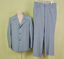 Men's VTG 70s Blue 2 PC Polyester Leisure Suit Sz Large 42 1970s Disco