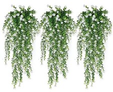 Artificial Fake Hanging Plant Faux Eucalyptus Leaf Hanging Plants White