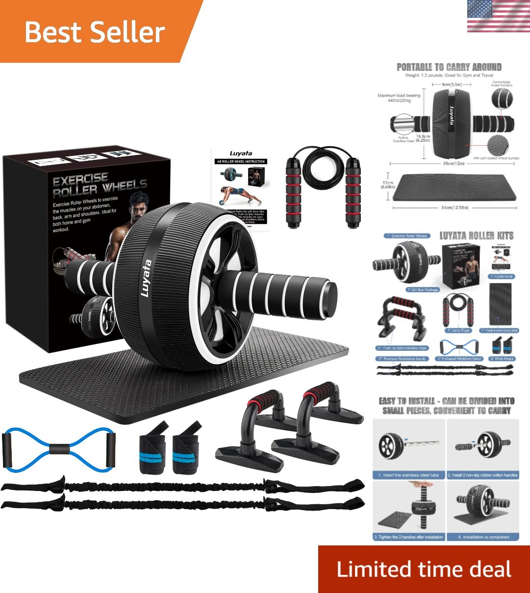 Kit de rodillos ab 10 en 1: equipo completo de gimnasio en casa para entrenamiento de fuerza central