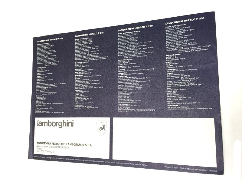Lamborghini Urraco P250 Sales Brochure