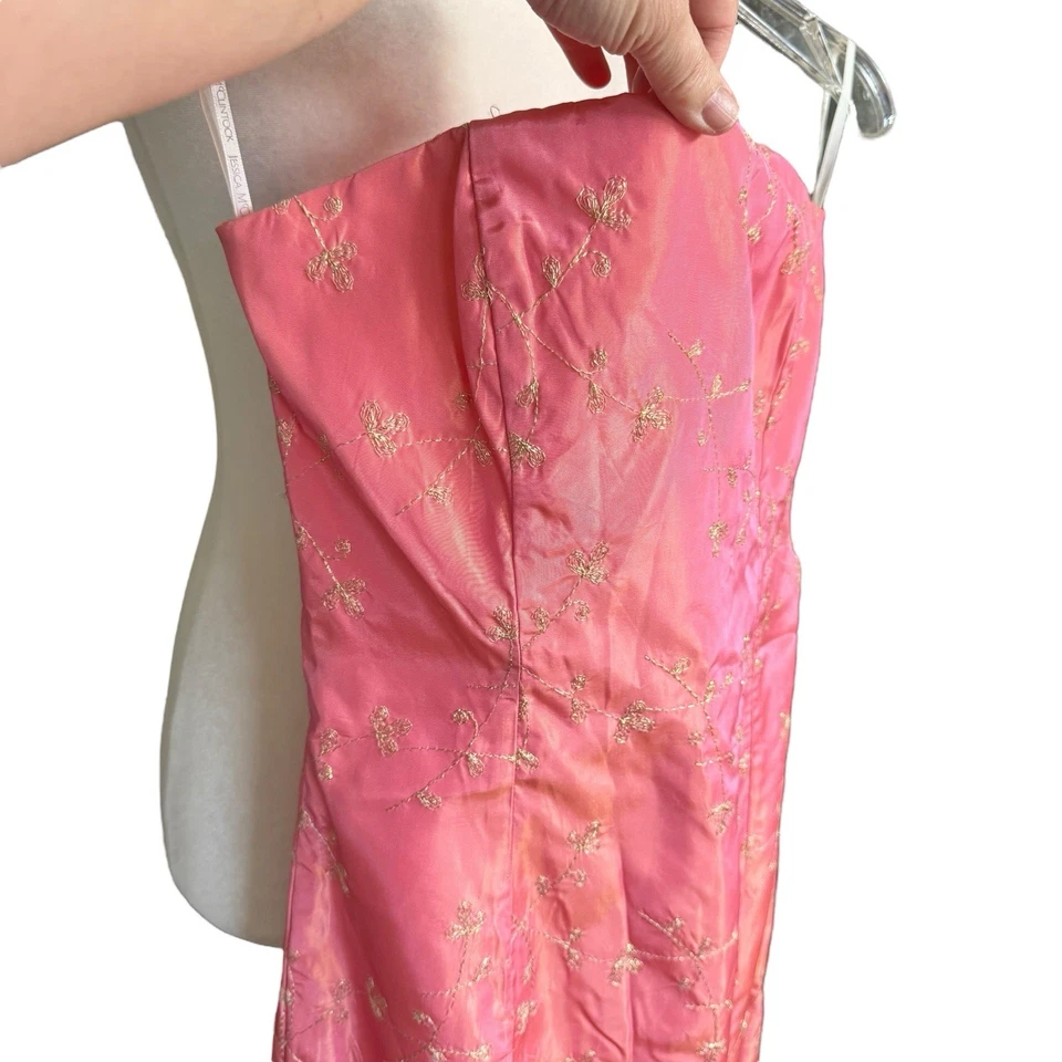 复古 Y2K 90 年代 Jessica McClintock Gunne Sax 无肩带礼服粉色 5 码 Glenda Fairy — 第 2/4 张图片