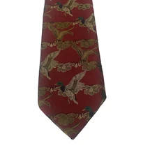 Robert Talbott Tie Mens Red Silk Mallard Duck Print Hunting Necktie England