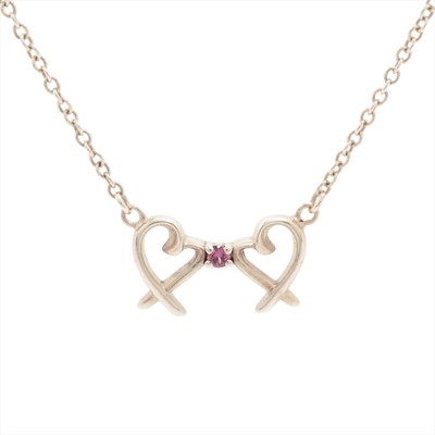 Tiffany Double Loving Heart Necklace 925 1.3g Silver