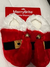 NWT Dan Dee Santa Elf Red White Slippers 7-8 Adult Plush Jingle Bells Christmas