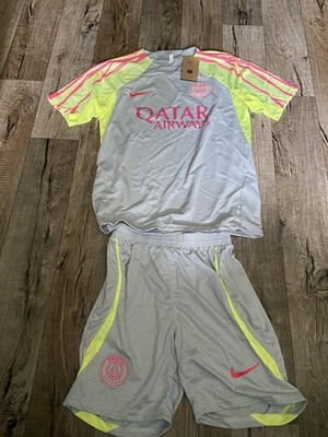Nike Paris Saint-Germain PSG Trikot & Shorts Set Kurzarm Grau Neon-Gelb Pink S