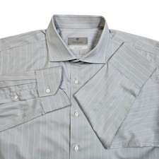 Canali Impeccabile Mens Grey Pinstripe Dress Shirt 43-17 Made in Italy Cotton