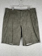 Quicksilver Amphibian Hybrid Board Shorts Green Plaid Size 38 Pockets Zip/Button