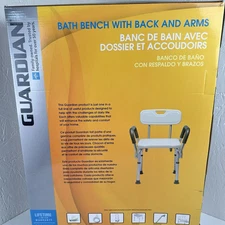 Guardian Bath And Shower Bench with Back and Arms Adjustable Height Max 350lb