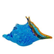 Hand blown Blue Swirl Brown Trim Conch Seashell Art Glass Beautiful