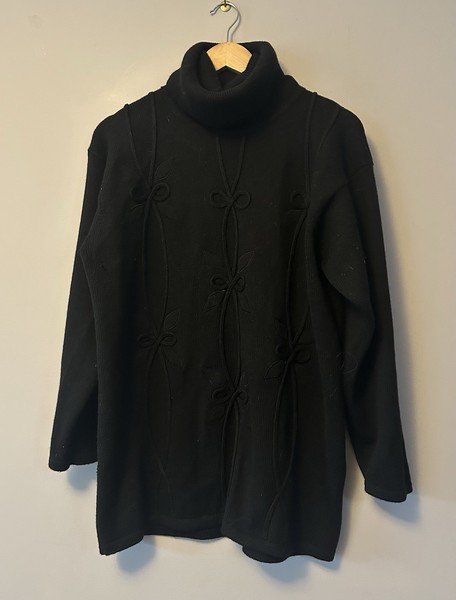 Vintage Bell Bonnet Women’s Black Wool Blend Polo Neck Jumper Size L Embossed