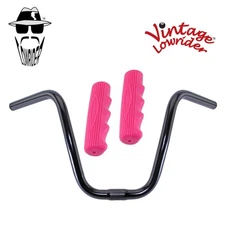 Original Lowrider 9" 25.4 D Handlebar Black 212 120mm Grips Solid/Pink