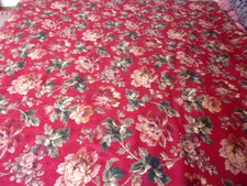 Dark Red, Gold, Green Floral Rectangular Fabric Tablecloth--58" x 84"
