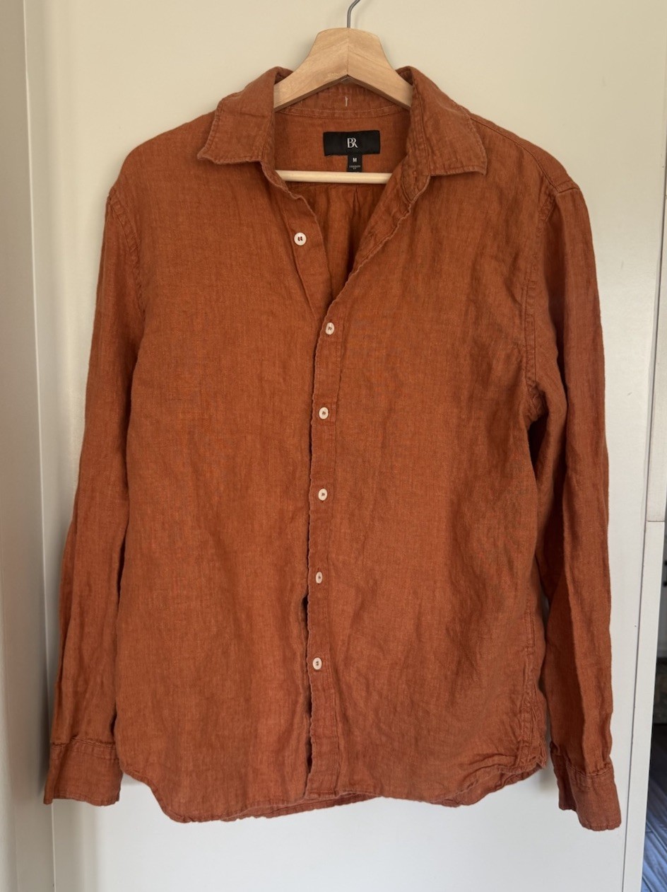 Banana Republic Men Preppy 100% Linen Button Up Long Sleeve Orange Size M Casual