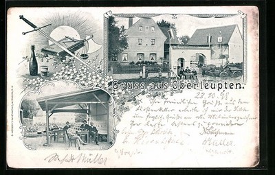 Oberleupten, postcard, view of an inn 1898 