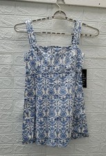 New HYACINTH HOUSE Sleeveless Floral Print Mini Dress Blue/White Size Small