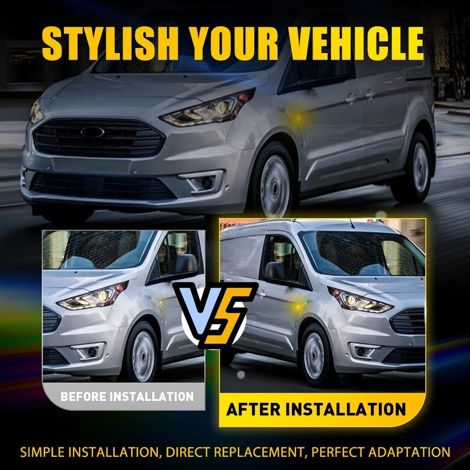 Luz repetidora LED ámbar transparente para Ford Transit Connect EK 2010-2021 Foto 2 de 4