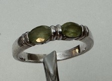 Twin Oval Light Green Peridot 925 Estate Sterling Silver Signed CI Size 8 Ring
