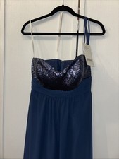 Christina Wu Sweet Heart Neck Navy Sequin Strapless Evening Gown Size 6 NWT