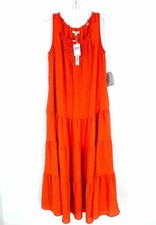 Max Studio Size M Orange Crochet Tiered NEW Designer Dress Maxi