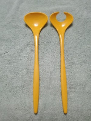 Vintage Denmark Rosti Mepal Yellow Malamine Salad Servers 1970's Rare B31