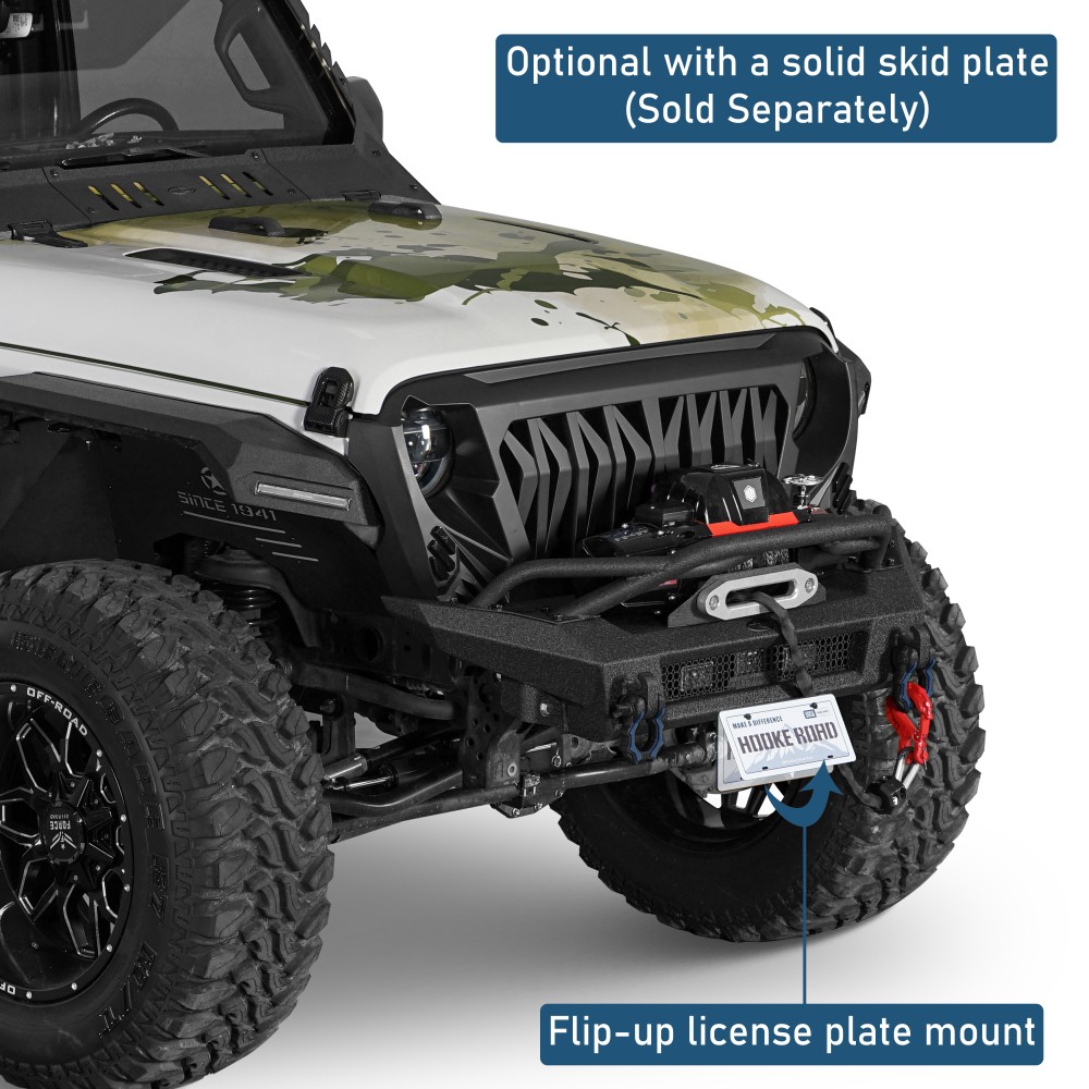 Hooke Road Front Bumper For 2018-2025 Jeep Wrangler JL JT w/LED Lights & D-Rings
