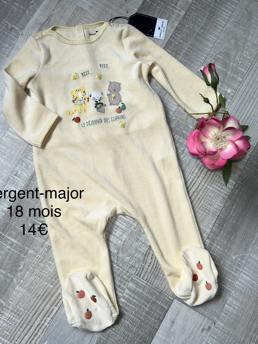 Combinaison-short Bébé Sergent Major - Taille 3 Mois - Blanc à Rayures Orange/bleu/rose - Coton - Parfait état - Comme Neuf