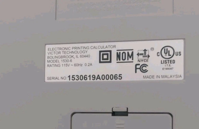 Victor 1530-6 Calculator Adding Machine w/ Power Adapter & Manual - Tested - Image 4 of 4