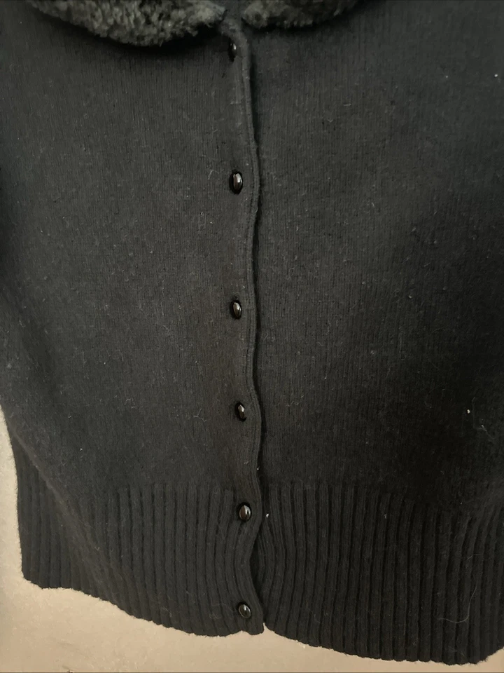 Cárdigan Loft Cuello Piel Sintética Negro Glamour Mediano Angora Mezcla Cachemira Foto 3 de 4