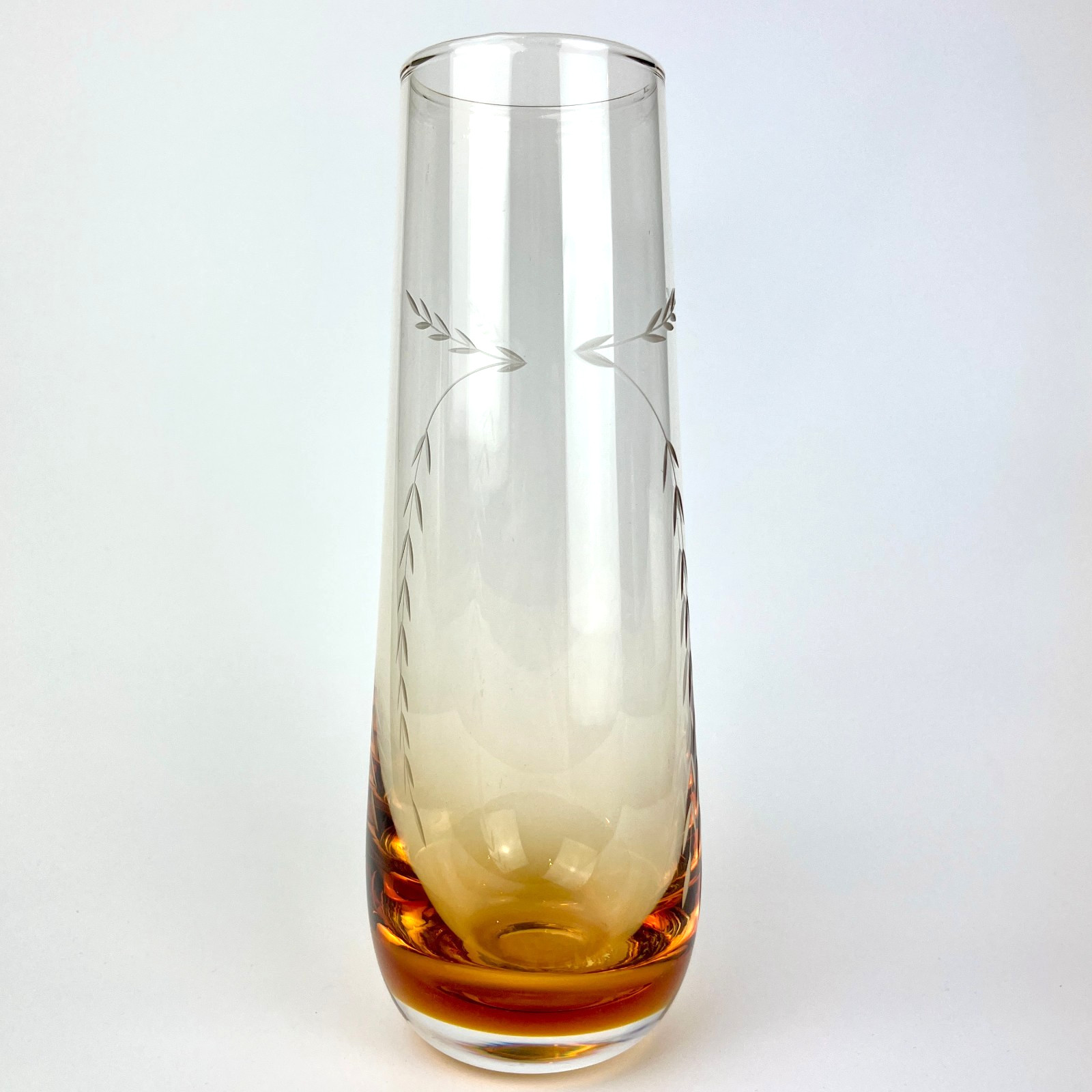 Caithness Amber Cased Glass Vase Wheel Engraved Wheat Design 23.5cm Vintage image 6