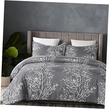 Soft Lightweight Microfiber Duvet Cover Set and White Floral Twin Grey
