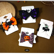 4 pack Halloween Glitter Bow Hair Clips Spider Bat Pumpkin Ghost Black Cat